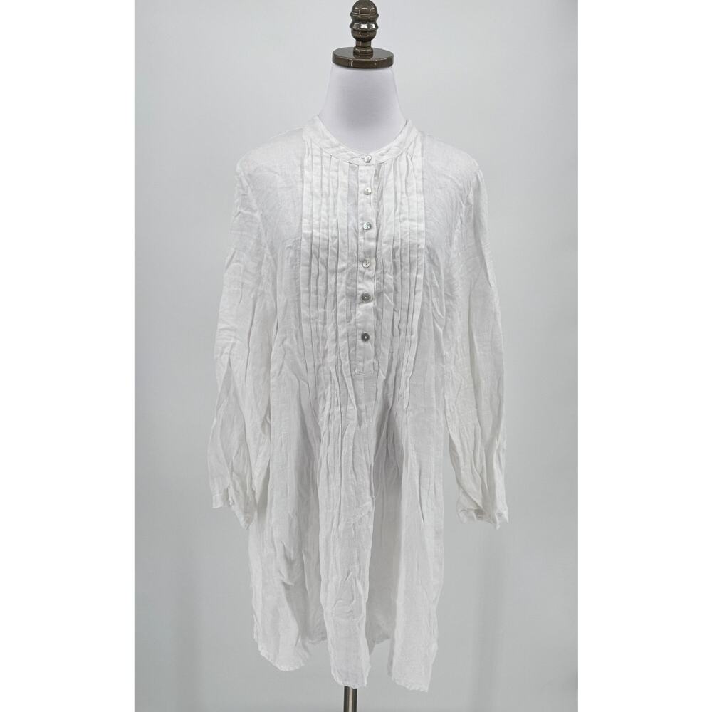 Banana Blue Label White Woven Linen Boho Pleated A Line Dress Sz L